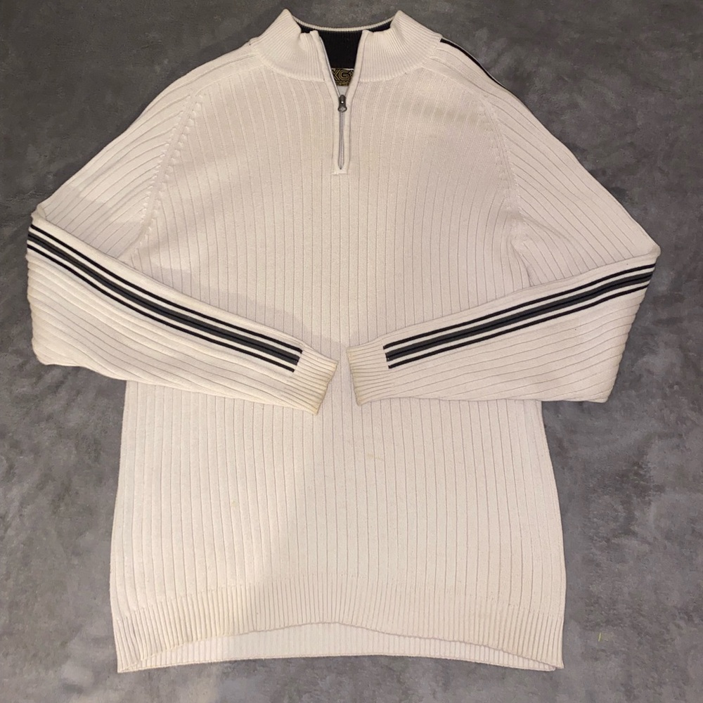 Cream Turtle Neck Sweater with half Zipper